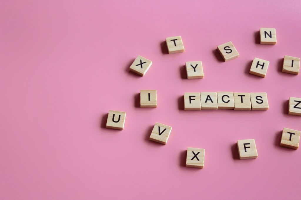 Top view image of wooden cubes with text FACTS